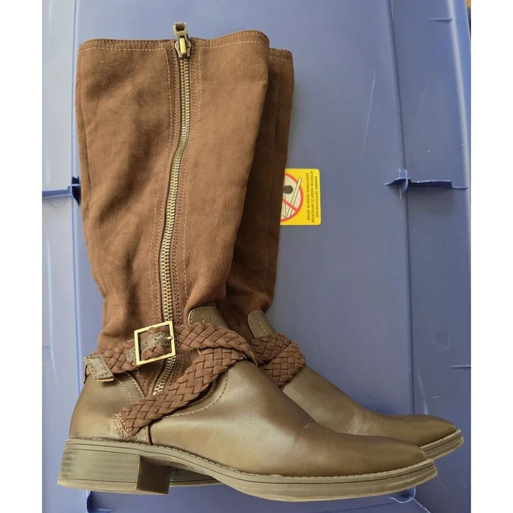 Circus by Sam Edelman Sz 9 Women's Perry Knee High Boot, Brown Microsuede Riding